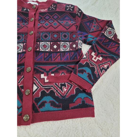 Jos. A. Bank Womens Wool Sweater Cardigan Sz M Southwestern Red Warm Daek - Picture 8 of 9